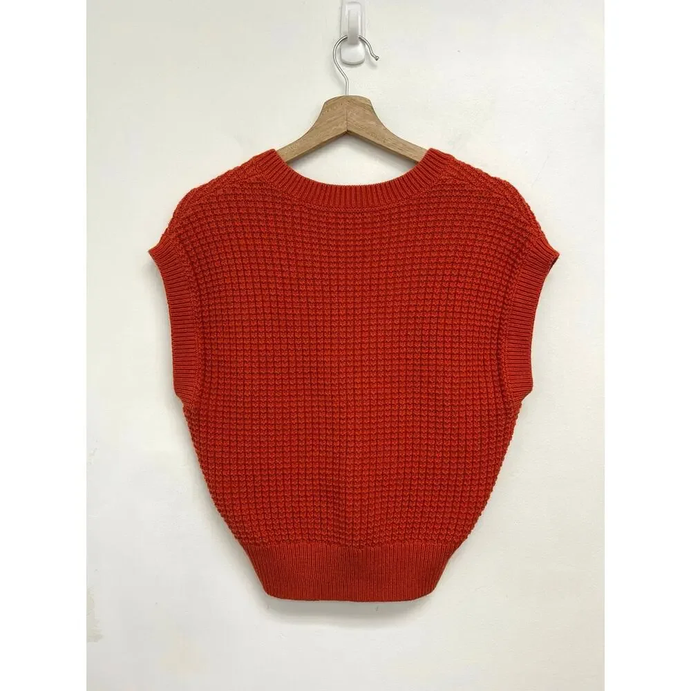Madewell Waffle-Knit Sweater Vest Cotton Crop Preppy Academia Colorful - Small